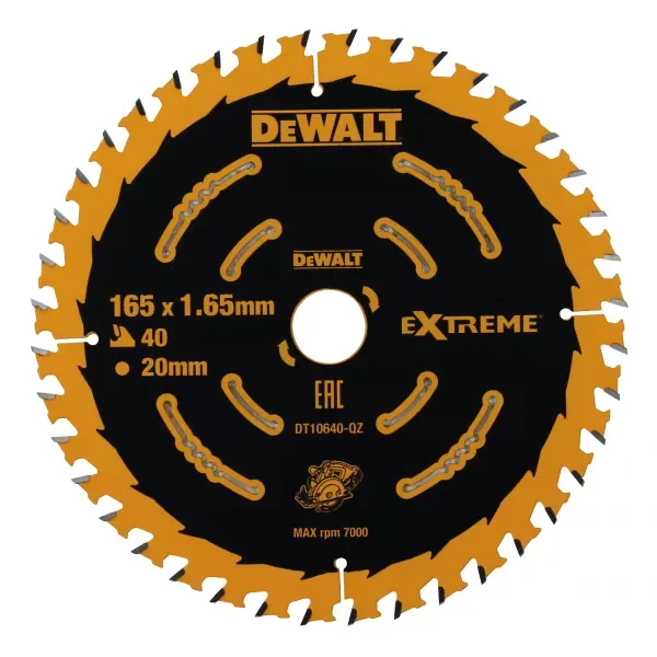 Akční Nabídka Pilový kotouč DeWALT EXTREME® 165x20 mm 40 zubů, ATB +18°, jemný řez - pro AKU pily,